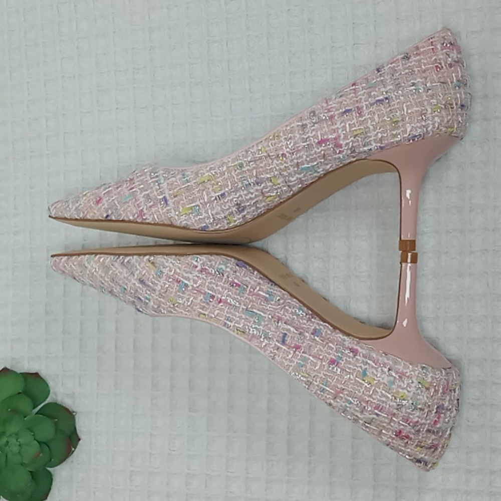 NWOT Nine West Arlene Pointed Toe Tweed Kitten Heel Pumps Size 6 Pink/White/Blue - Picture 6 of 12